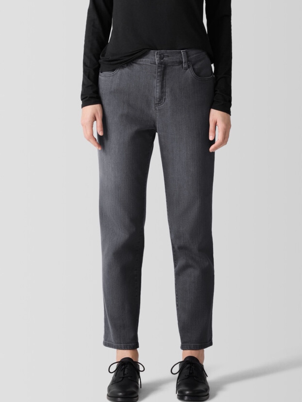 EILEEN FISHER Organic Cotton Stretch Denim Slim Fit Ankle Length Black Jeans 14